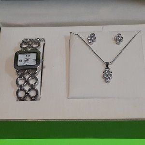Watch, necklace, pierced earring ensemble